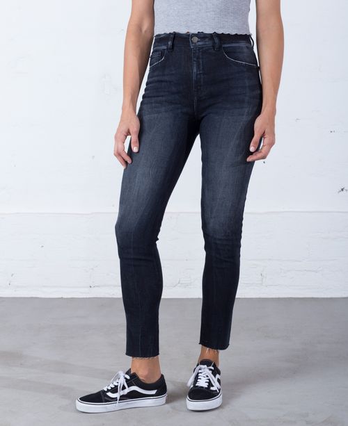 Jean para mujer tono oscuro Skinny tiro alto con apliques bordados