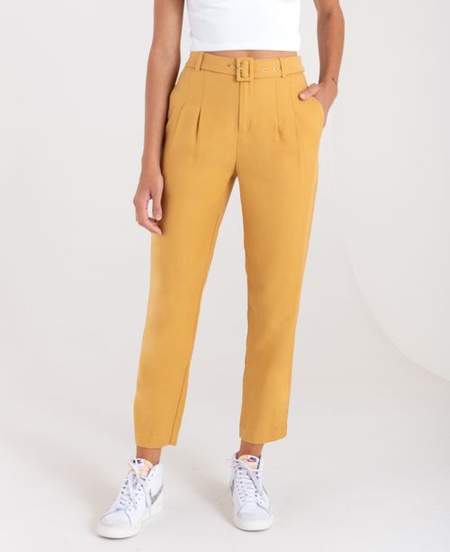 Pantalón para mujer amarillo Relax tiro súper alto con cinturón