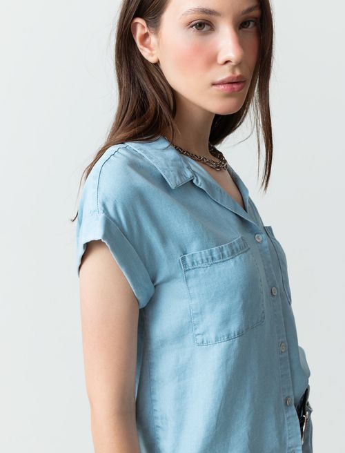 Camisa para mujer azul manga corta Martina en Lyocell infaltable