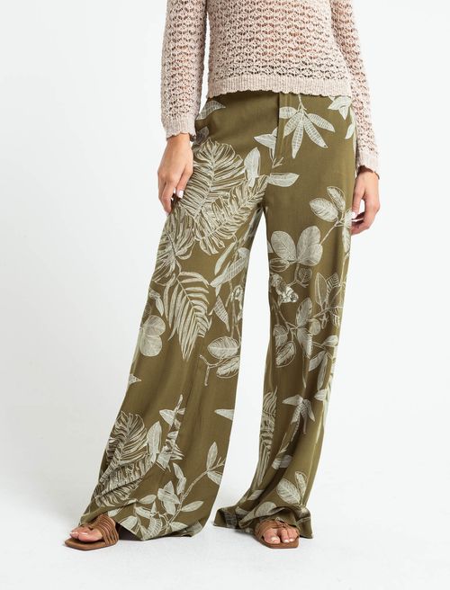 Pantalón con estampado de hojas