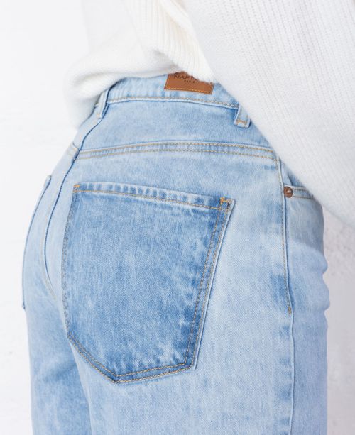 Jean para mujer azul claro Wide Leg Long tiro súper alto con ruedo deshilado