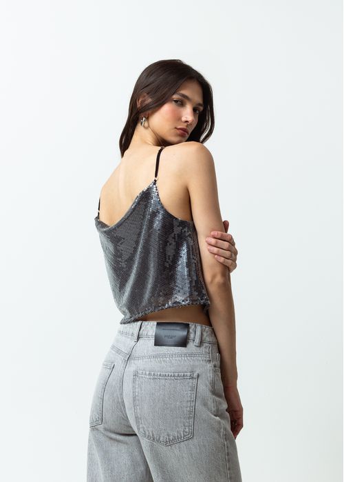 Camisa crop de lentejuelas