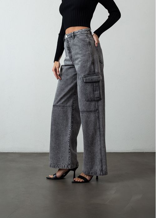 Jean Wide Leg cargo fit tiro alto