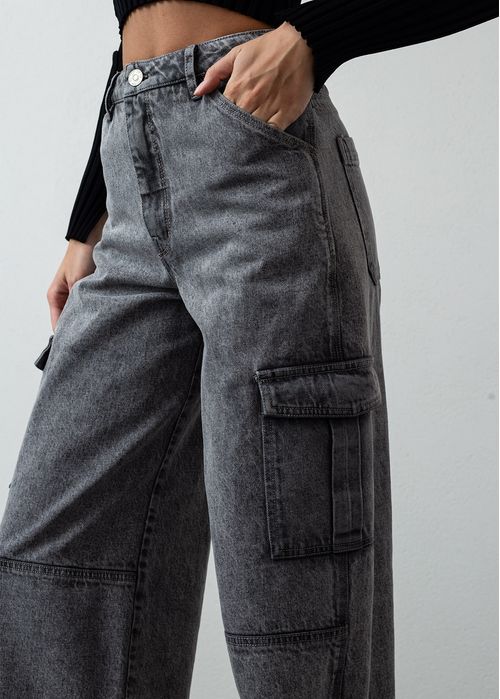 Jean Wide Leg cargo fit tiro alto