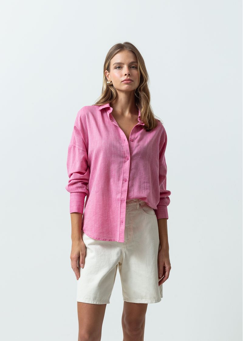 Camisa manga larga efecto lino Tienda Online