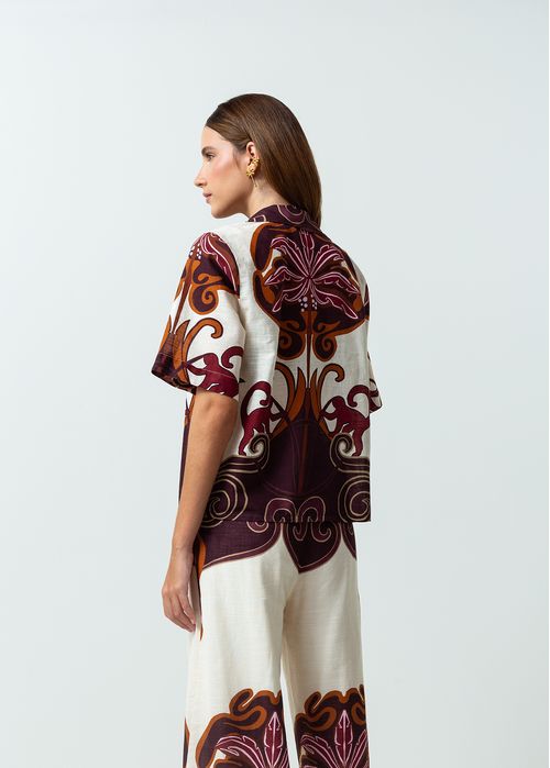 Camisa manga corta en efecto lino