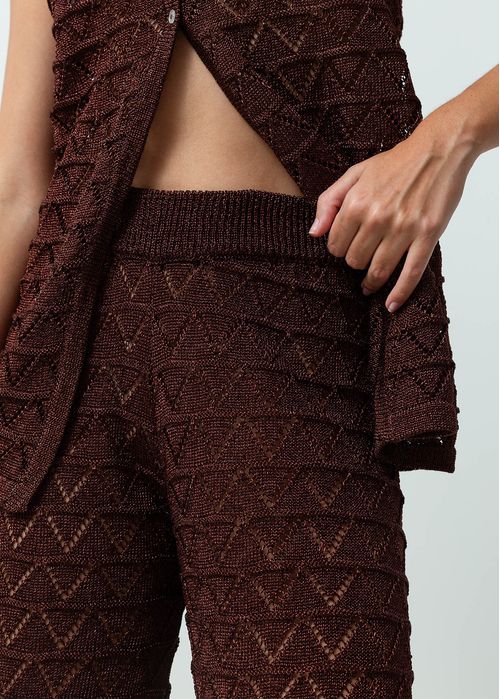 Pantalón tejido Palazzo tiro medio con efecto brillo