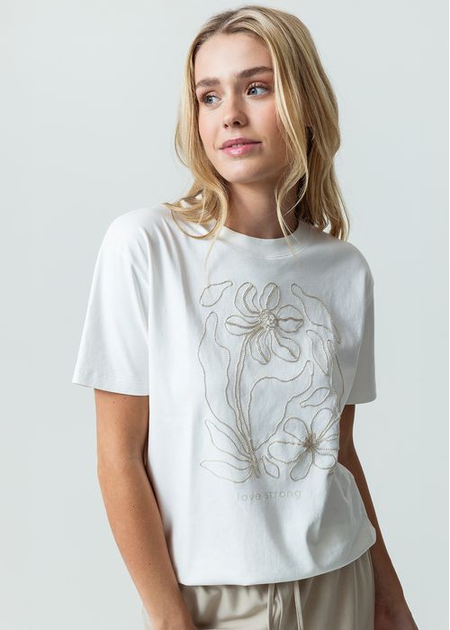 Camiseta manga corta con flores bordadas