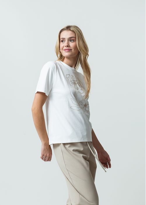 Camiseta manga corta con flores bordadas