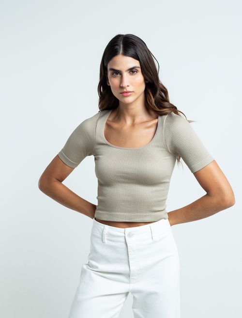 Camiseta manga corta de tela acanalada