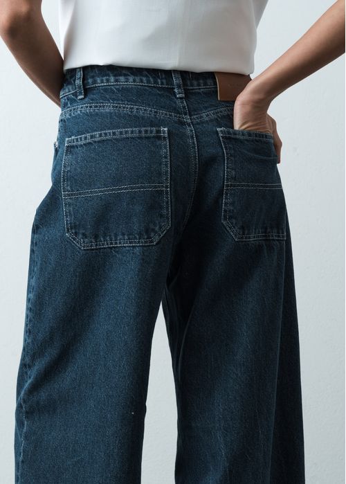 Jean Wide Leg Long tiro alto tono oscuro