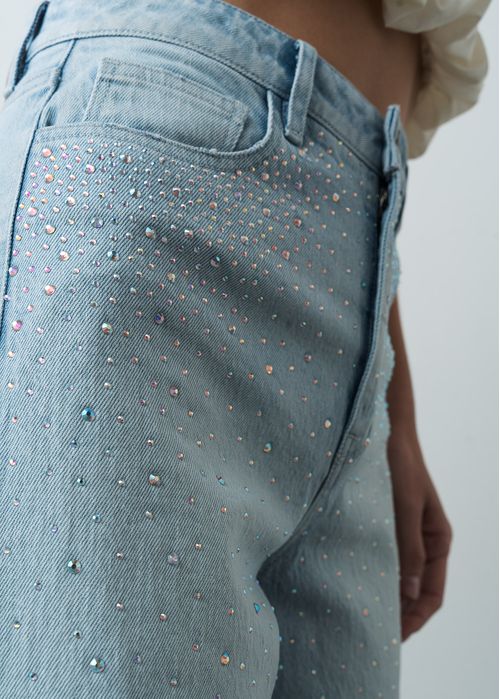 Jean Wide Leg Long tiro alto tono claro
