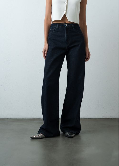 Jean Wide Leg tiro alto tono oscuro