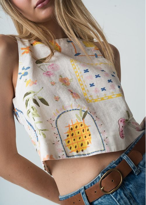 Camisa manga sisa con estampado de flores