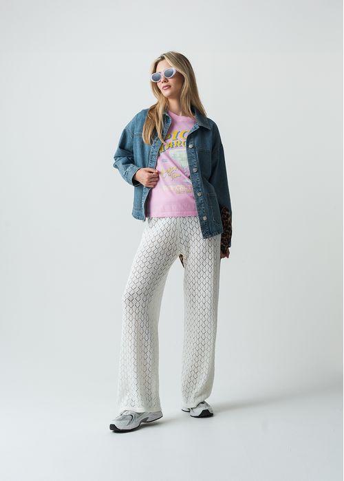Pantalón Wide Leg Long tiro alto tejido