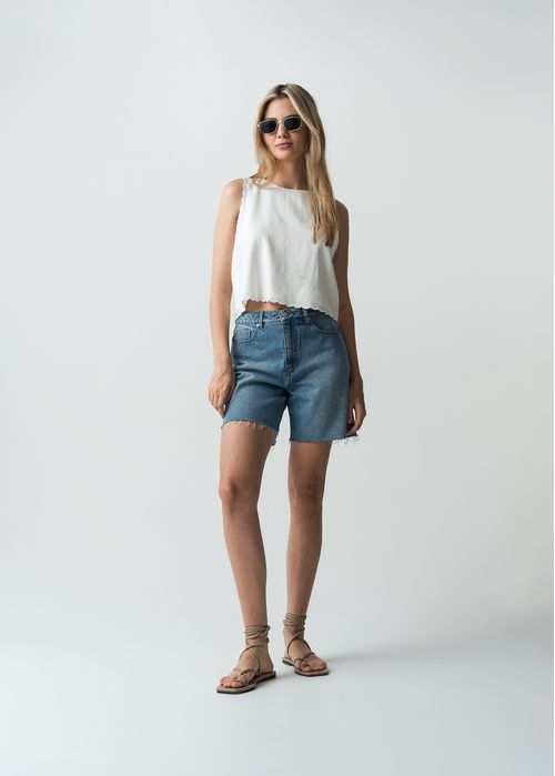 Short en denim tiro alto