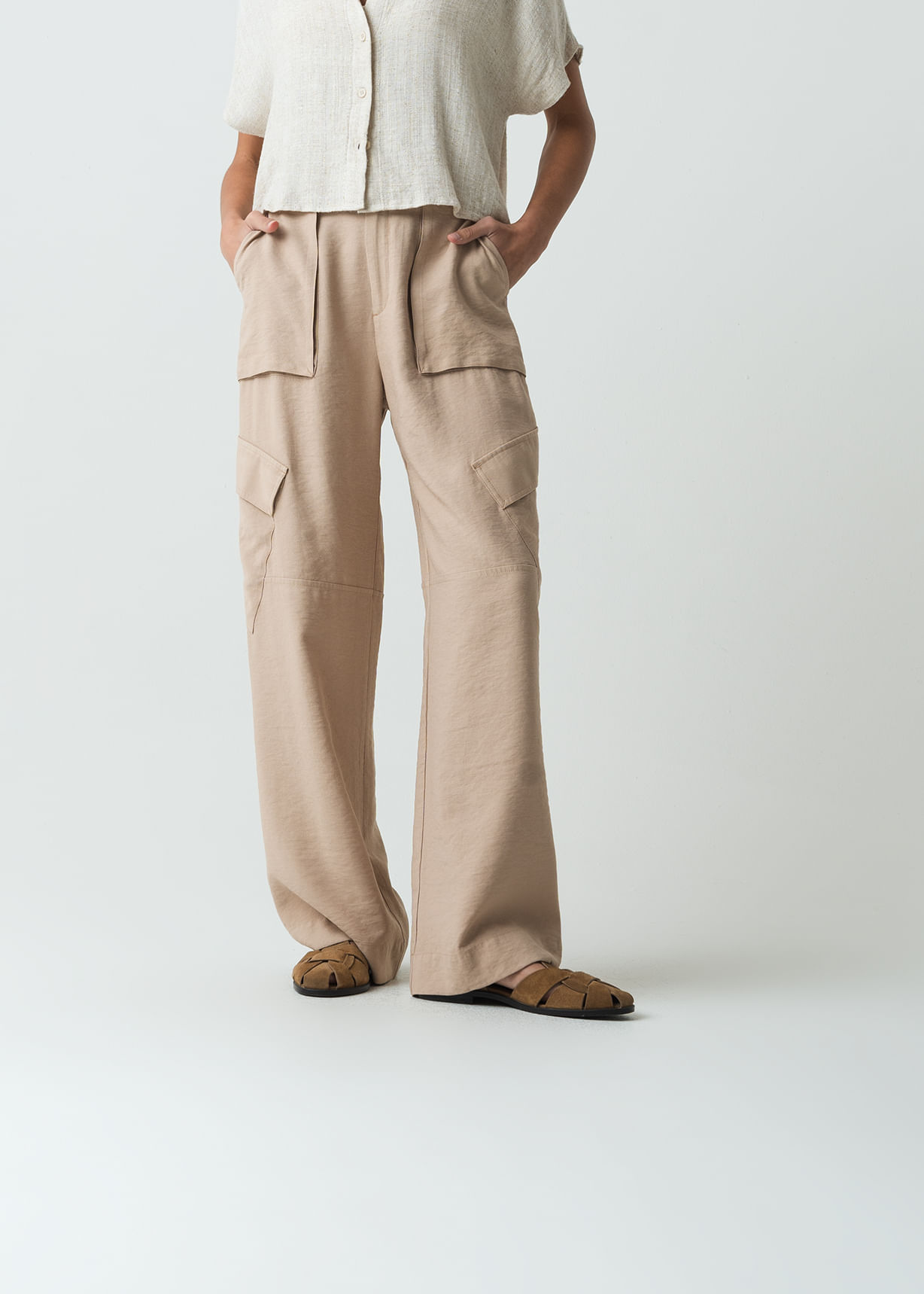 Pantalon Drill Pantalon Beige Tiro Alto Pantalones En Dril Para