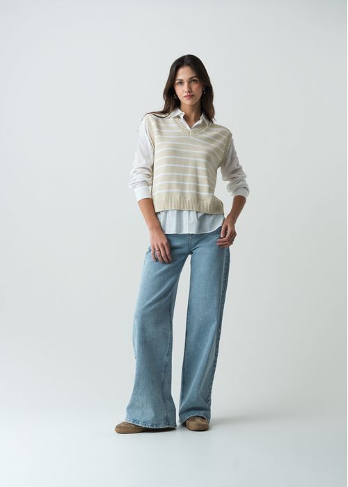 Camisa manga larga con pieza tejida