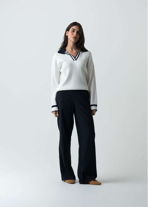 Pantalón Wide Leg tiro alto con elástico en posterior