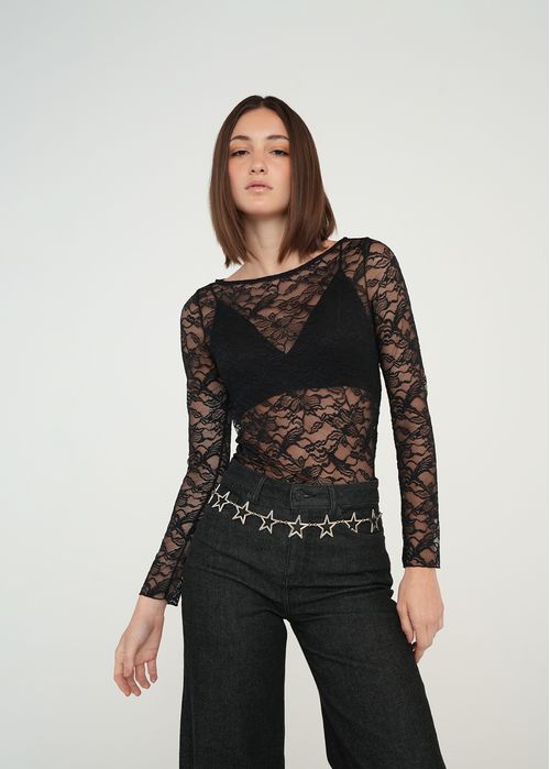 Camiseta manga larga con encaje