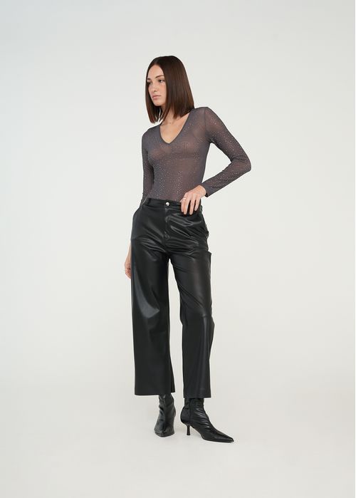 Pantalón Wide Leg efecto cuero