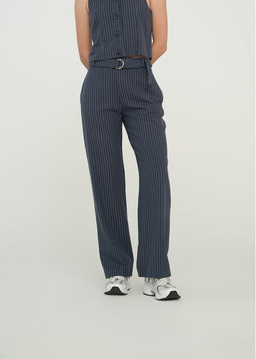 Pantalón Straight tiro alto a rayas