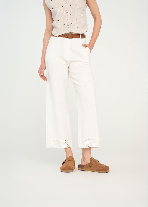 Pantalón Wide Leg Long tiro alto con detalles desagujados en ruedo