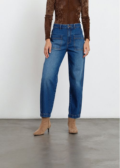 Jean Baggy tiro alto con bolsillos delanteros