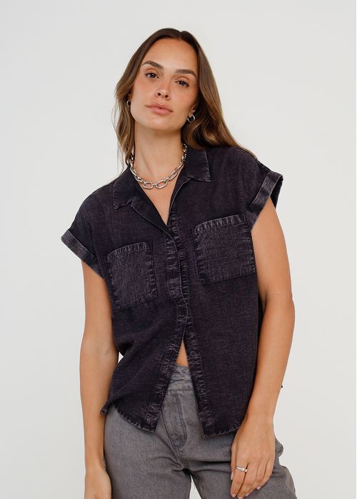 Camisa en tipo denim manga corta