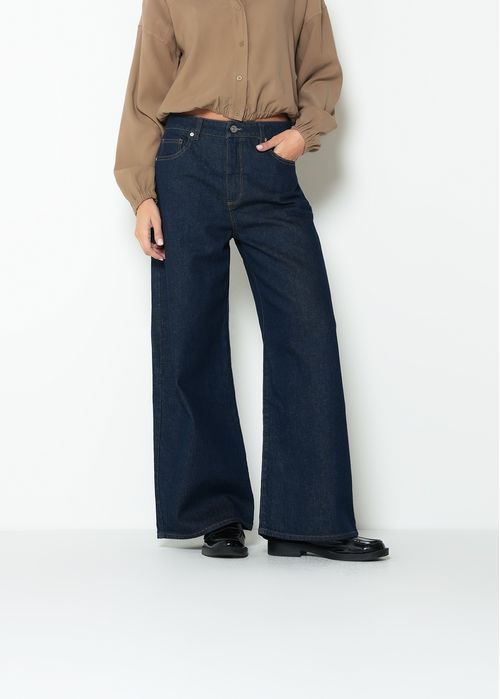 Jean wide leg tiro alto denim