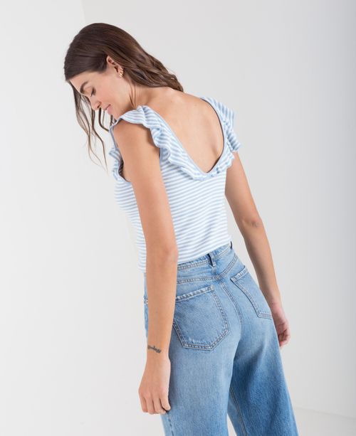 Camiseta tejida para mujer azul de tiras con diseño a rayas 100% algodón