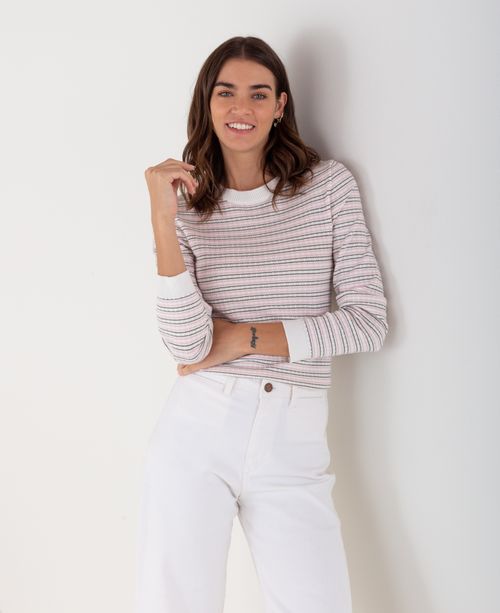Suéter para mujer crudo manga larga con diseño a rayas